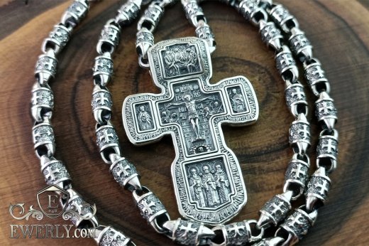 Серебряная цепь с крестом - мужской набор, купить массивный крестик и цепочку