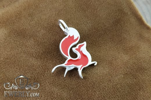 Pendant "Fox" of silver (enamel applied), фото