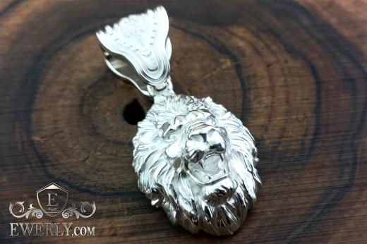 Мужской кулон - серебряная «Голова льва», фото