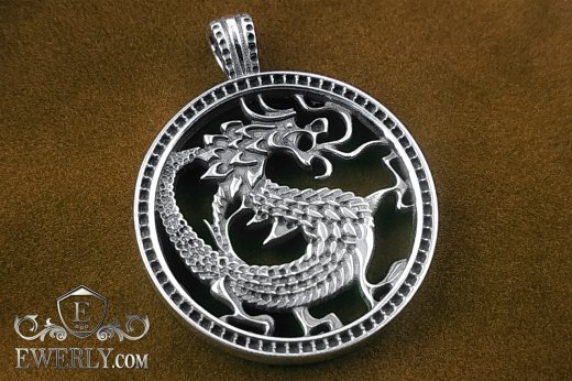 Pendant "Dragon" made of silver with blackening, фото